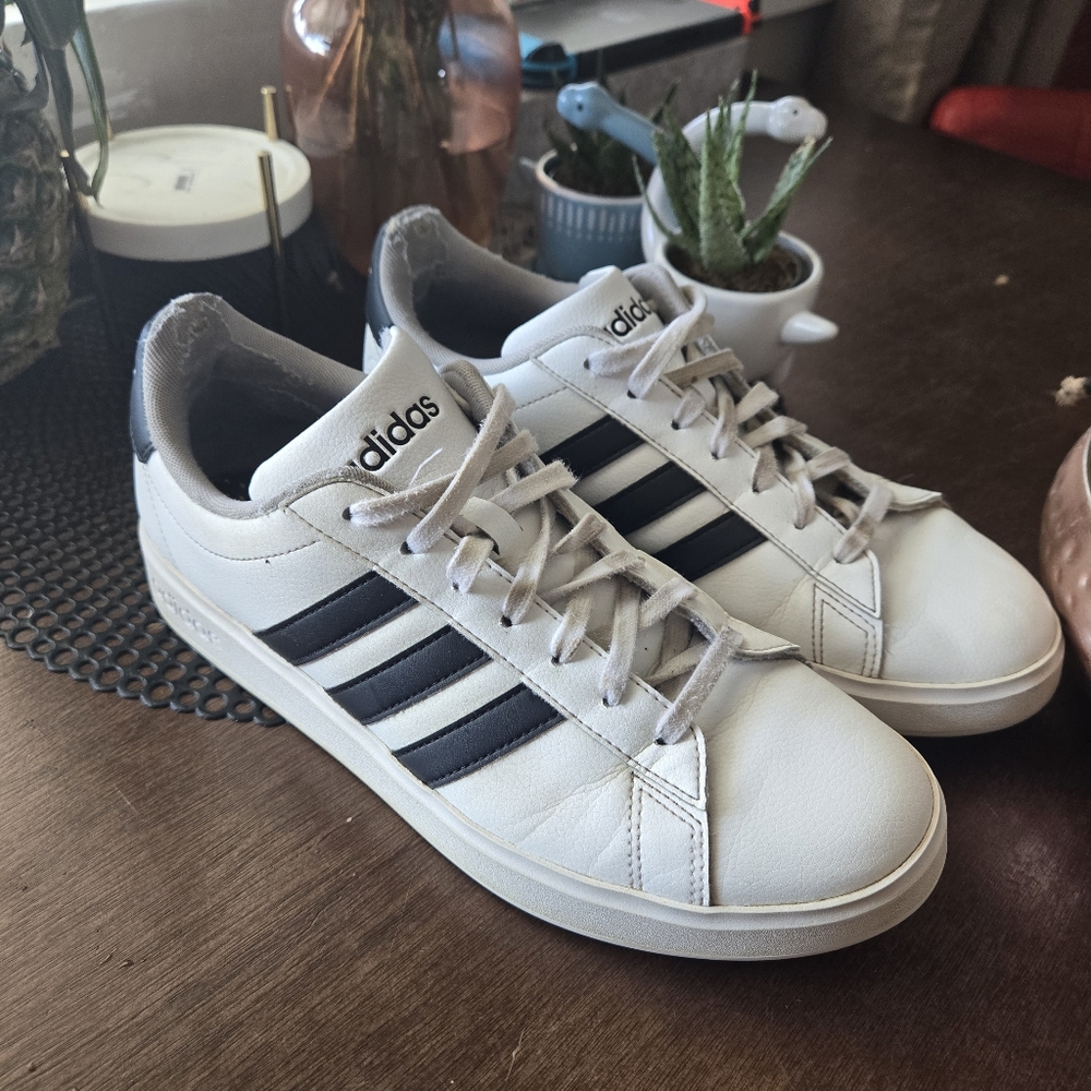 Adidas Grand Court Men 10 Black White Sneakers Shoes Casual Stripes